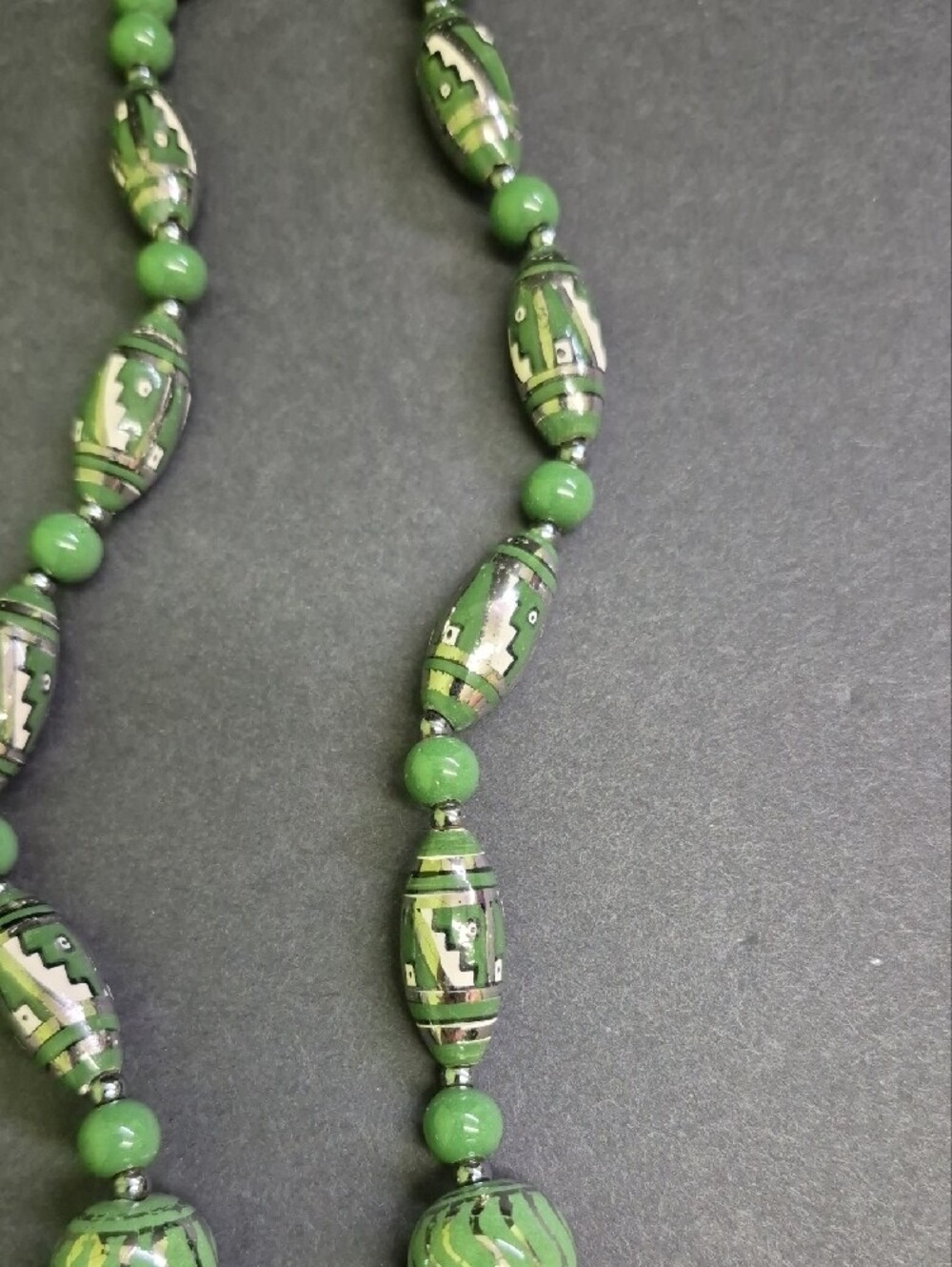Chunky Green Glass Pottery Beaded Southwestern Style Statement 21" In.  Necklace - Picture 3 of 5